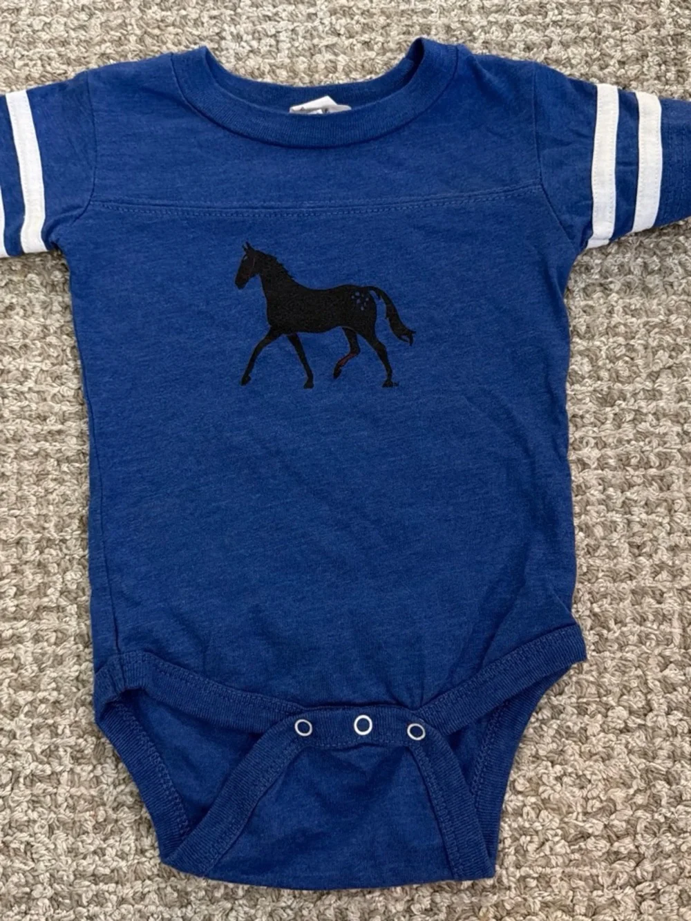 Blue Kids One-Piece Bodysuit with Horse Graphic